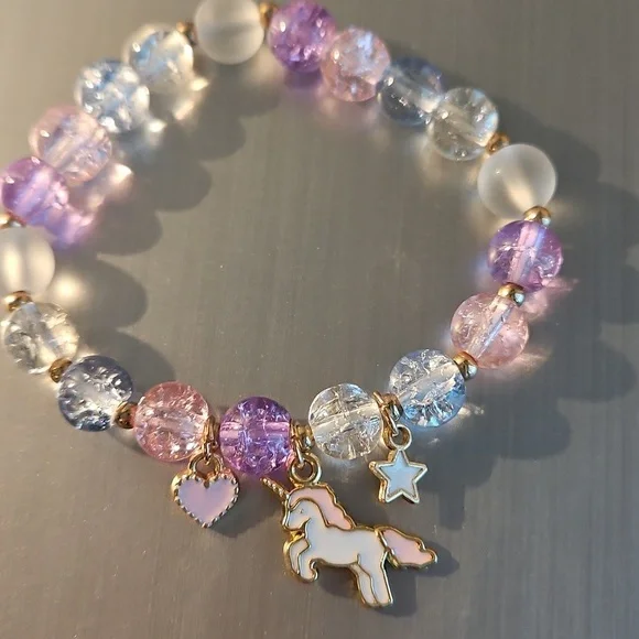 Pink Beaded Bracelet with Unicorn Charm - Picture 3 of 3